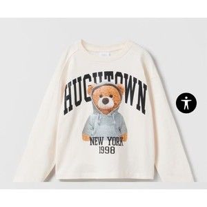 Zara Kids Varsity Tee Shirt Bear Ney York Oyster White